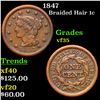 1847 Braided Hair Large Cent 1c Grades vf++
