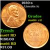 1939-s Lincoln Cent 1c Grades GEM++ RD