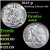 Image 1 : 1947-p Walking Liberty Half Dollar 50c Grades Choice+ Unc