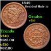 1849 Braided Hair Large Cent 1c Grades vf++