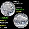 Image 1 : 1936-p Buffalo Nickel 5c Grades Choice+ Unc