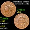 Image 1 : 1837 Head of 1838 Coronet Head Large Cent 1c Grades vf+