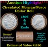 Image 1 : ***Auction Highlight*** Mixed Morgan/Peace Circ silver dollar roll, 20 coin 1896 & 'S' Ends (fc)