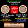 Image 1 : Mixed small cents 1c orig shotgun roll, 1917-d Wheat Cent, 1900 Indian Cent other end, brinks Wrappe