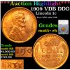 Image 1 : ***Auction Highlight*** 1909 VDB Lincoln Cent DDO 1c Graded ms65+ rb By SEGS (fc)