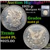 Image 1 : ***Auction Highlight*** 1921-p Morgan Dollar $1 Graded ms64 pl By SEGS (fc)