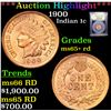 Image 1 : ***Auction Highlight*** 1900 Indian Cent 1c Graded Gem+ Unc RD By USCG (fc)
