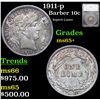 Image 1 : 1911-p Barber Dime 10c Graded ms65+ By SEGS