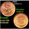 Image 1 : 1907 Indian Cent 1c Grades GEM+ Unc RB