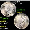 Image 1 : 1922-p Peace Dollar $1 Grades Choice+ Unc