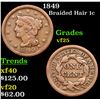 Image 1 : 1849 Braided Hair Large Cent 1c Grades vf+
