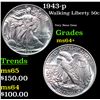 Image 1 : 1943-p Walking Liberty Half Dollar 50c Grades Choice+ Unc