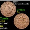Image 1 : 1827 Coronet Head Large Cent 1c Grades f+