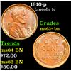 Image 1 : 1910-p Lincoln Cent 1c Grades Select+ Unc BN