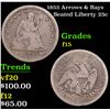 Image 1 : 1853 Arrows & Rays Seated Liberty Quarter 25c Grades f+