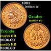 Image 1 : 1901 Indian Cent 1c Grades Gem+ Unc RB