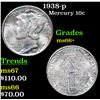 Image 1 : 1938-p Mercury Dime 10c Grades GEM++ Unc