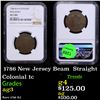 Image 1 : NGC 1786 New Jersey Beam Straight Colonial Cent 1c Graded ag3 By NGC