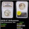 Image 1 : NGC 1938-d Arkansas Old Commem Half Dollar 50c Graded ms64 By NGC