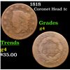 Image 1 : 1818 Coronet Head Large Cent 1c Grades g, good