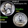 Image 1 : 1940-d Washington Quarter 25c Grades vf+