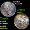 Image 1 : 1922-p Peace Dollar $1 Grades Select+ Unc