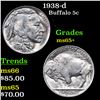 Image 1 : 1938-d Buffalo Nickel 5c Grades GEM+ Unc