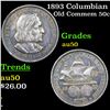Image 1 : 1893 Columbian Old Commem Half Dollar 50c Grades AU, Almost Unc