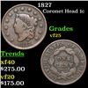Image 1 : 1827 Coronet Head Large Cent 1c Grades vf+