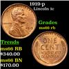 Image 1 : 1919-p Lincoln Cent 1c Grades GEM+ Unc RB