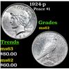 Image 1 : 1924-p Peace Dollar $1 Grades Select Unc