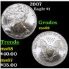 Image 1 : 2007 Silver Eagle Dollar $1 Grades GEM+++ Unc