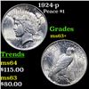 Image 1 : 1924-p Peace Dollar $1 Grades Select+ Unc