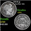 Image 1 : 1914-p Barber Dime 10c Grades vf+