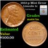 Image 1 : 1952-p Lincoln Cent Mint Error 1c Graded ms64 bn By SEGS