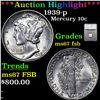 Image 1 : ***Auction Highlight*** 1939-p Mercury Dime 10c Graded ms67 fsb By SEGS (fc)