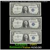 Image 1 : 3x Consecutive Serial Number **Star Note** 1957B $1 Blue Seal Silver Certificate Grades Gem CU