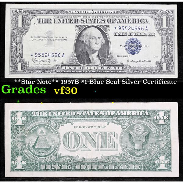 **Star Note** 1957B $1 Blue Seal Silver Certificate Grades vf   **Star Note** 1957B $1 Blue Seal Silver Certificate Grades vf