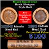 Image 1 : Mixed small cents 1c orig shotgun roll, 1918-d Wheat Cent, 1896 Indian Cent other end, brinks Wrappe