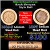 Image 1 : Mixed small cents 1c orig shotgun roll, 1919-s Wheat Cent, 1897 Indian Cent other end, brinks Wrappe