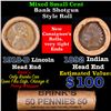 Image 1 : Mixed small cents 1c orig shotgun roll, 1918-d Wheat Cent, 1892 Indian Cent other end, brinks Wrappe