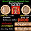 Image 1 : Mixed small cents 1c orig shotgun roll, 1920-d Wheat Cent, 1893 Indian Cent other end, brinks Wrappe