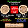 Image 1 : Mixed small cents 1c orig shotgun roll, 1917-s Wheat Cent, 1896 Indian Cent other end, brinks Wrappe