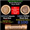 Image 1 : Mixed small cents 1c orig shotgun roll, 1916-s Wheat Cent, 1892 Indian Cent other end, brinks Wrappe