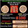 Image 1 : Mixed small cents 1c orig shotgun roll, 1918-d Wheat Cent, 1891 Indian Cent other end, McDonalds Wra