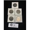 Image 1 : Lot of 5 1980 Canadian 50 Cent Coins. In Cardboard Holders