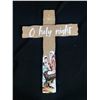 Image 2 : Vintage Had Painted Wood Cross Wall Hanger "O holy Night and and Ornate Vintae Art Glass Case 15" H