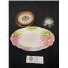 Image 1 : Vintage Vanity Jar With Sterling Silver Lid. Royal Albert "Blosso Time" Tray & Mini Framed Needlepoi