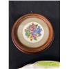 Image 2 : Vintage Vanity Jar With Sterling Silver Lid. Royal Albert "Blosso Time" Tray & Mini Framed Needlepoi