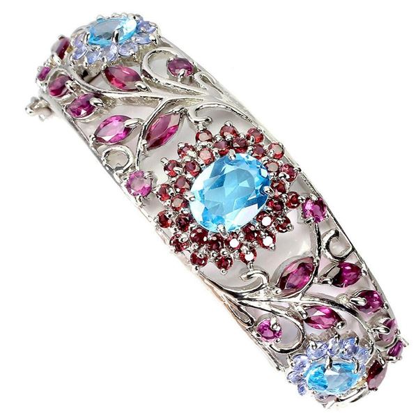 Natural Topaz Rhodolite Garnet & Tanzanite Bangle